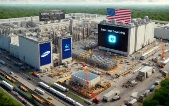 Futuristic Chip Manufacturing Facility Showcasing Samsung Alongside Openai Expanding Their Chip Manufacturing Capacities In Texas.