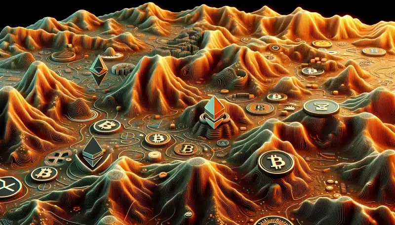 Topographic map art representing new crypto venture capital funding from a16z.