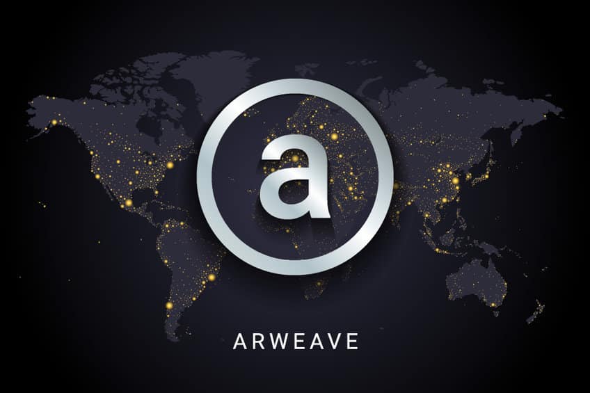 Arweave (Ar) Cryptocurrency Logo Against A Global Background