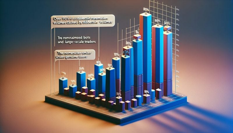 Bar Graph Showing Over 90 Percent Of Stablecoin Transaction Volumes Are From Bots And Large-Scale Traders, Not Genuine Users