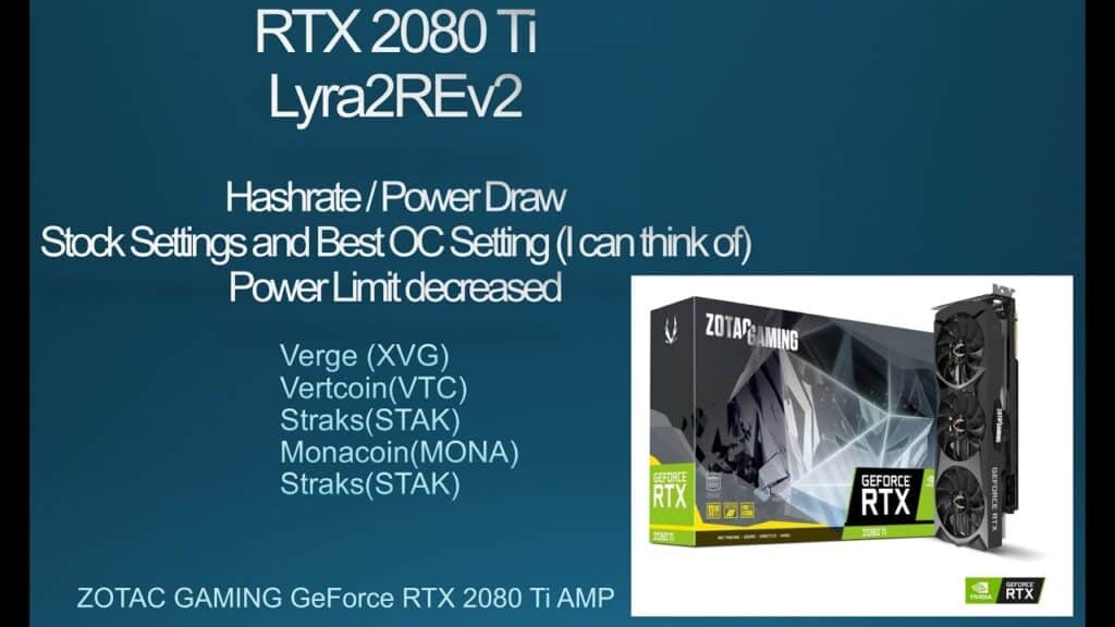 RTX 2080 Ti Mining Lyra2REv2 at 12116MHs Overclock and