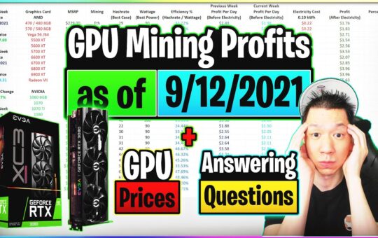 GPU Mining Profits as of 91221 GPU Prices