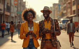 Two People Walking In An African Town