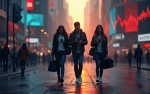 3 People Walking In The City While Busy Using The Phones