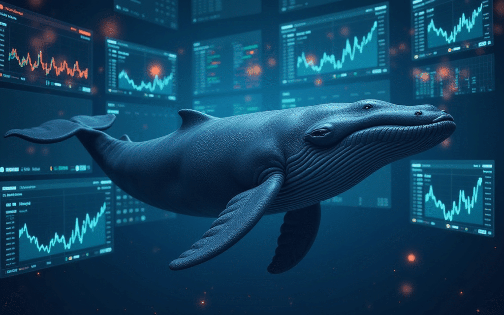 A Whale And Price Charts In Teh Background