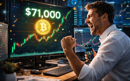 A Trader Celebrating A Bullish Bitcoin Chart